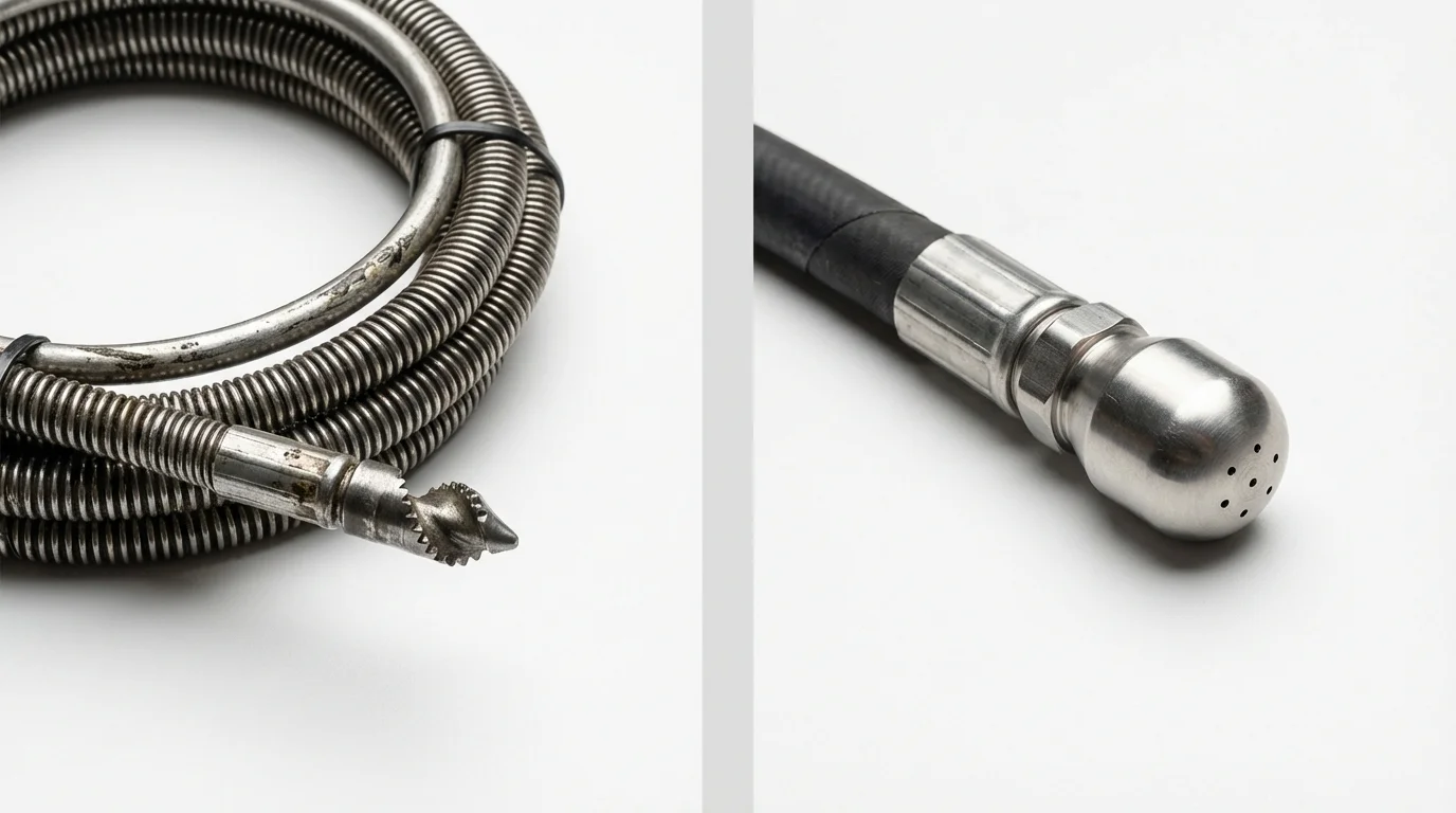 Drain snake cable and hydro jetting nozzle used for drain cleaning in Middletown, VA